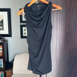 Sheer BCBG black cowl sleeveless top
